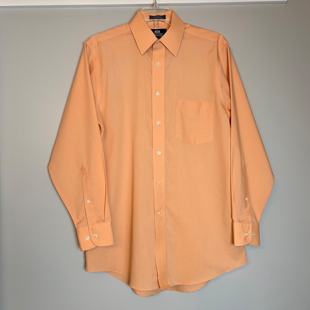 Stafford Super Shirt Mens 15 32-33 Peach Orange Wrinkle Free Dress Shirt